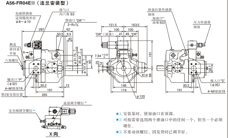 A56-FR04<a href='http://longteqi.com' target='_blank'><u>油研柱塞泵</u></a>安裝尺寸