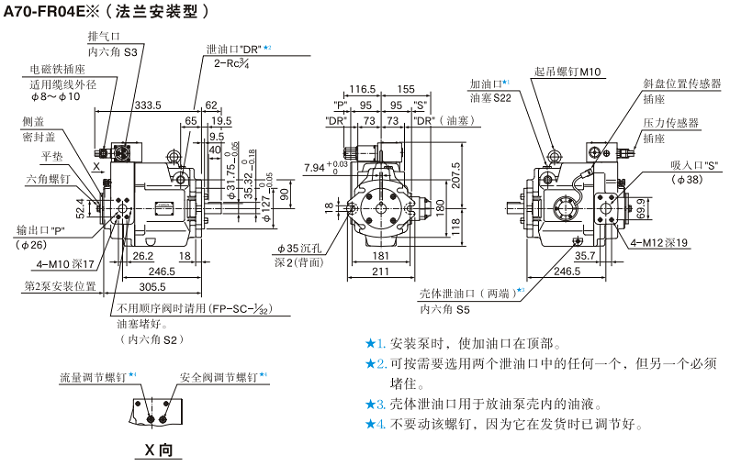 A70-FR04<a href='http://longteqi.com' target='_blank'><u>油研柱塞泵</u></a>安裝尺寸